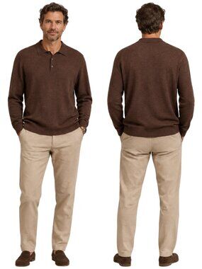 Mercer Street Studio 100% Merino Wool Polo Sweater Men's XXL Brown Minimalist